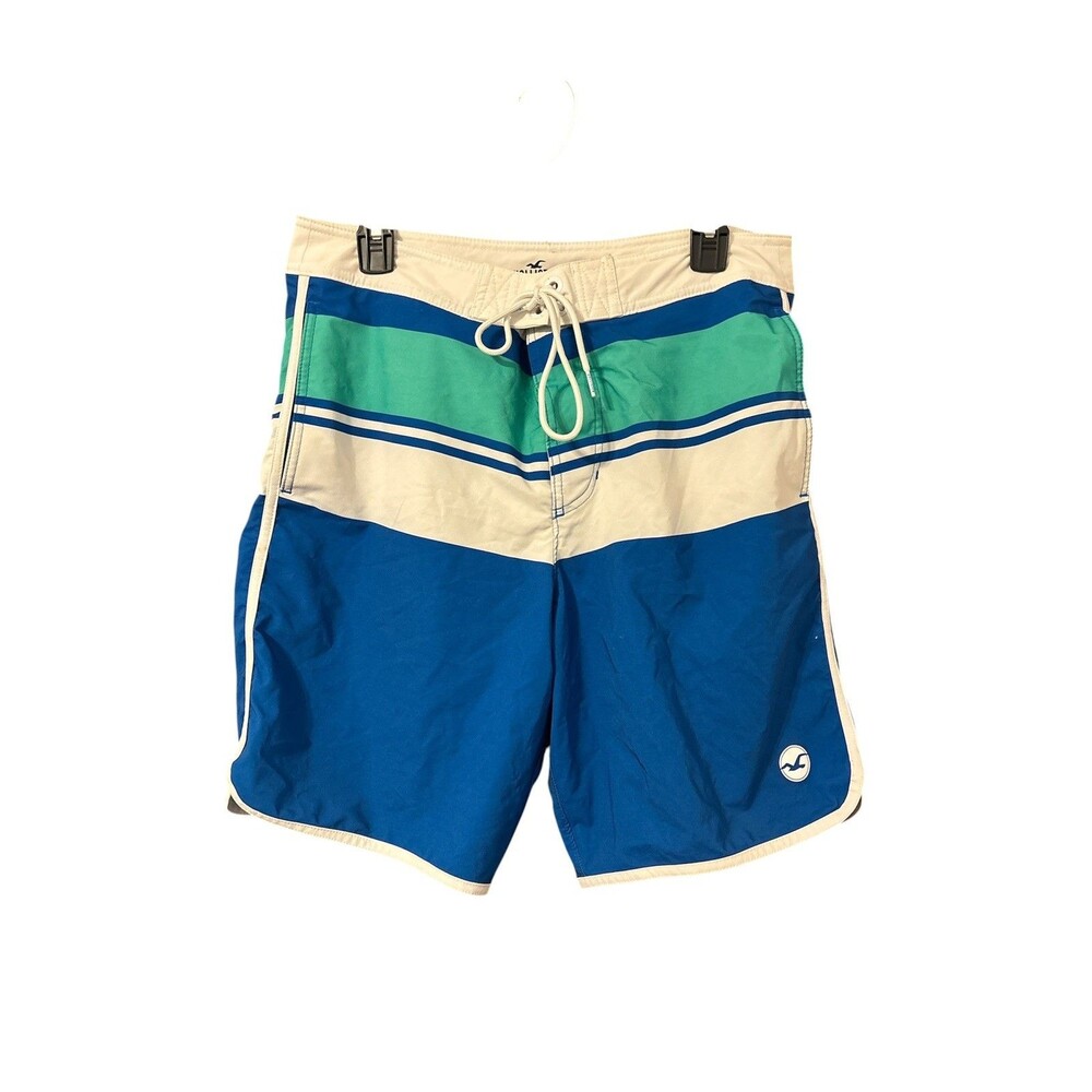 Hollister Swim Trunks Men’s 32 Color block Drawstring Board Shorts Blue White